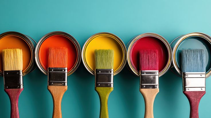 bright paint cans and brushes by beautiful things on @creativemarket